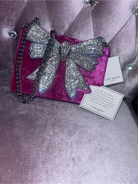 Kurt Geiger Magenta Velvet Crossbody with Crystal Bow